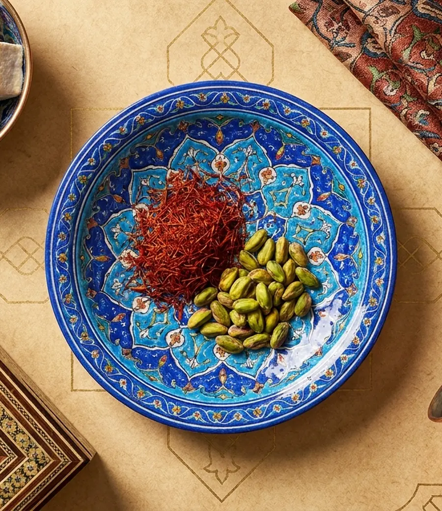 چیدمانی از هدیهها و صنایعدستی ایرانی برای راهنمای سوغات شیراز