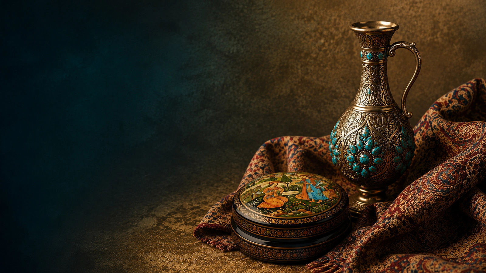 چیدمان عمومی صنایعدستی و خوراکی ایرانی برای راهنمای سوغات همدان