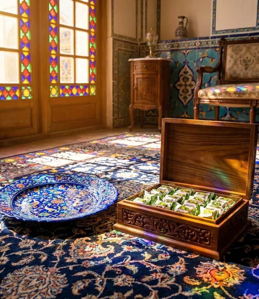 چیدمانی از صنایع دستی و سوغات اصفهان برای هدیه